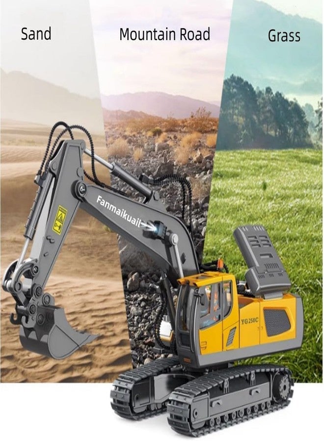 JOYJAY 1:20 Scale Remote Control Excavator Toy for 6-12 yr Boys, Best Birthday Gifts for Kids 7 8 9 10 11 Year Old, RC Construction Toys with Metal Shovel, Lights, Sounds 2.4Ghz -Multicolor - Image 3